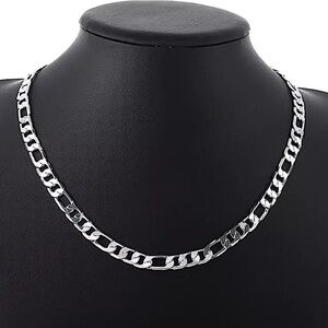 Figaro Sterling Silver Chain Link 8mm Unisex Necklace